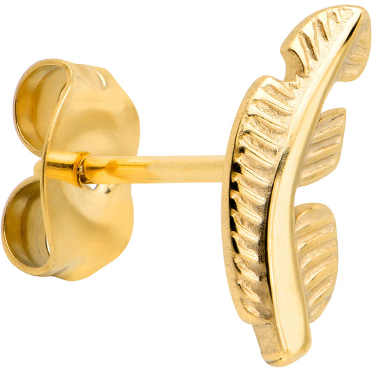 20G Gold Tone ASTM F-136 Implant Grade Titanium Fashion Feather Stud Earrings