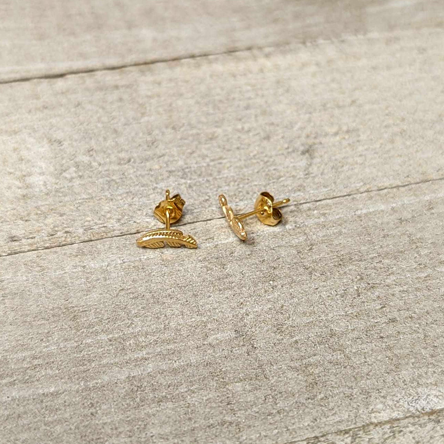 20G Gold Tone ASTM F-136 Implant Grade Titanium Fashion Feather Stud Earrings