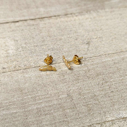 20G Gold Tone ASTM F-136 Implant Grade Titanium Fashion Feather Stud Earrings