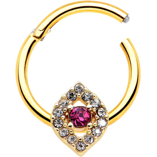 16G 3/8 Clear Pink Gem Gold Tone Open Eye Hinged Segment Ring