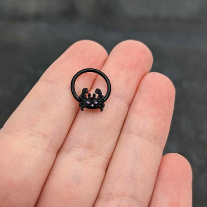 16G 3/8 Purple Gem Black Chic Crab Hinged Segment Ring
