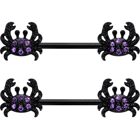 14G 9/16 Purple Gem Black Chic Crab Barbell Nipple Ring Set