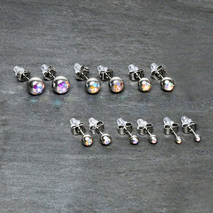 Aurora Gem 3mm to 8mm Ball End Stud Earrings Set of 6