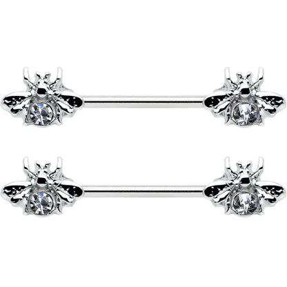 14G 9/16 Clear Gem Bee Beautiful Insect Barbell Nipple Ring Set