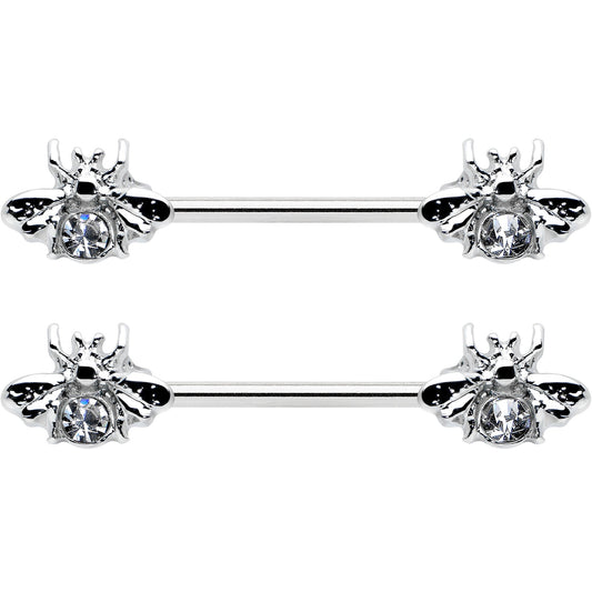 14G 9/16 Clear Gem Bee Beautiful Insect Barbell Nipple Ring Set