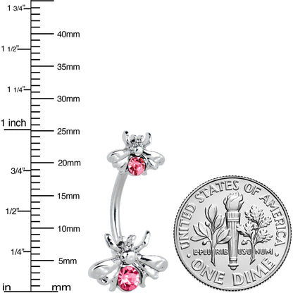 Pink Gem Bees Beautiful Insect Double Mount Belly Ring