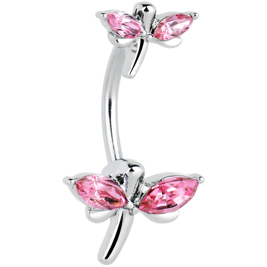Pink Gem Simple Stylized Dragonfly Double Mount Belly Ring