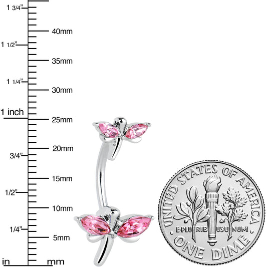 Pink Gem Simple Stylized Dragonfly Double Mount Belly Ring