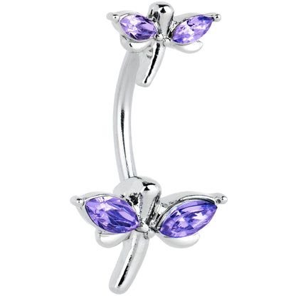 Purple Gem Simple Stylized Dragonfly Double Mount Belly Ring