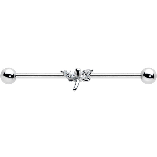 14G Clear Gem Simple Stylized Dragonfly Industrial Barbell 38mm