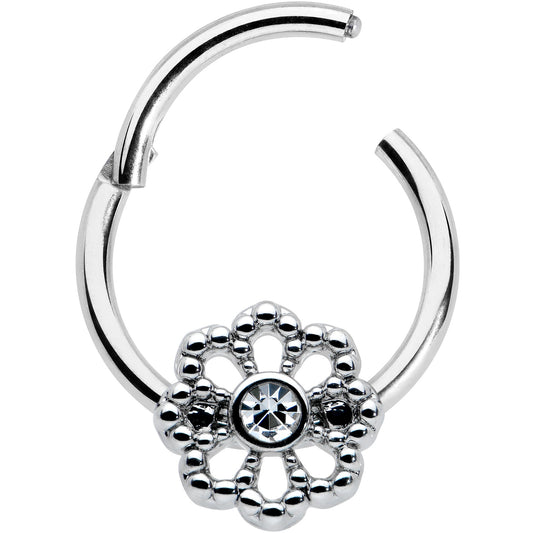 16G 3/8 Clear Gem Epic Fabulous Flower Hinged Segment Ring