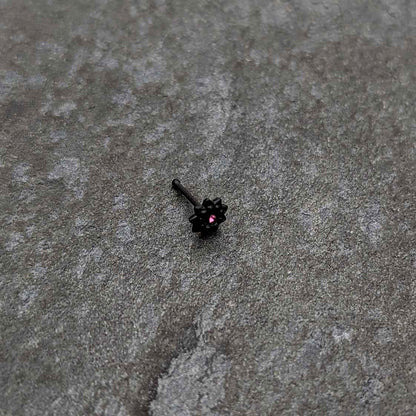 20G 1/4 Pink Gem Black Starry Flower Halloween Nose Bone