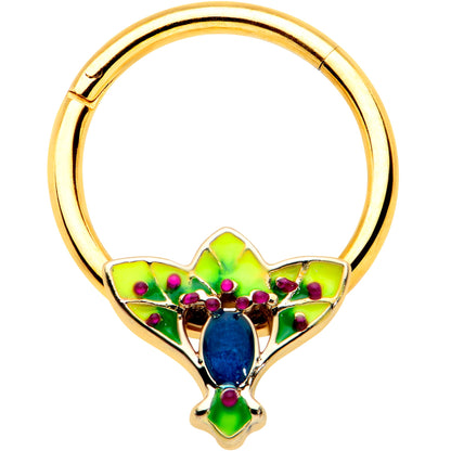 16G 3/8 Blue Gem Gold Tone Tropic Fan Hinged Segment Ring