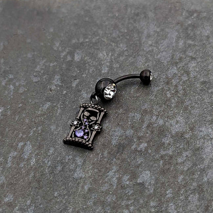 Clear Purple Gem Black Goth Heart Skulls Hourglass Dangle Belly Ring