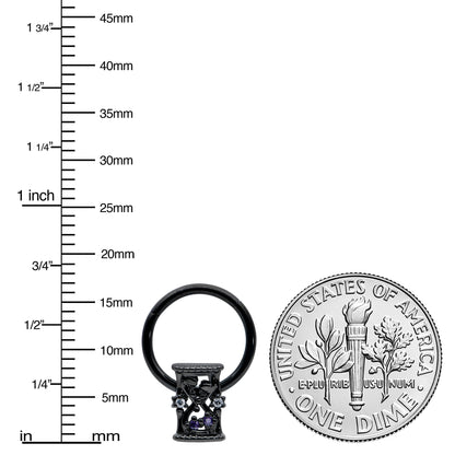 16G 3/8 Purple Gem Black Heart Goth Hourglass Hinged Segment Ring