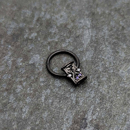 16G 3/8 Purple Gem Black Heart Goth Hourglass Hinged Segment Ring