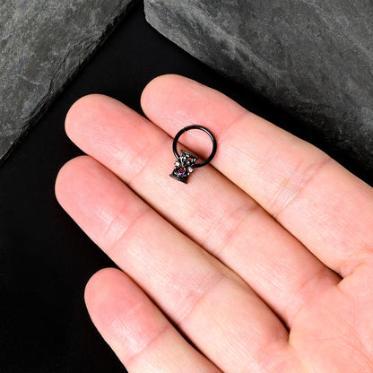 16G 3/8 Purple Gem Black Heart Goth Hourglass Hinged Segment Ring