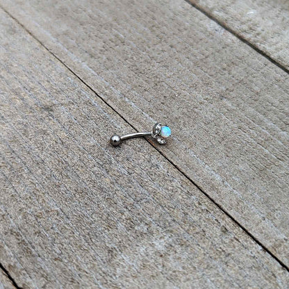 16G 5/16 White Synthetic Opal Style Flower Curved Eyebrow Ring