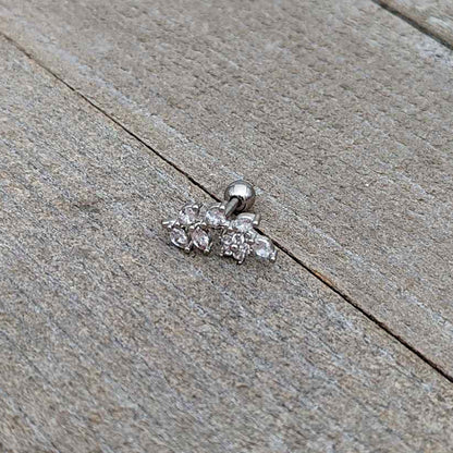 16G 1/4 Clear CZ Gem Flower And Vine Cartilage Tragus Earring