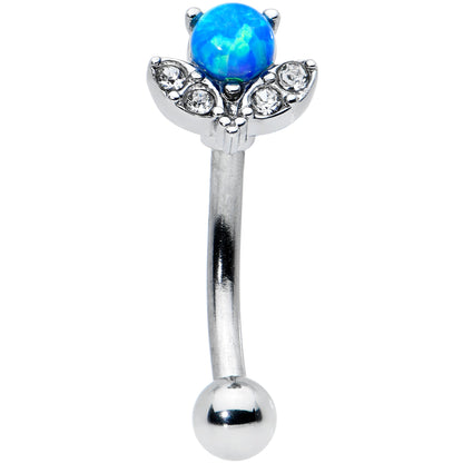 16G 5/16 Clear Gem Blue Faux Opal Style Flower Curved Eyebrow Ring
