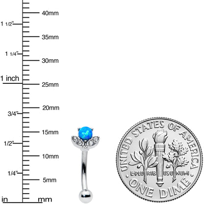 16G 5/16 Clear Gem Blue Faux Opal Style Flower Curved Eyebrow Ring