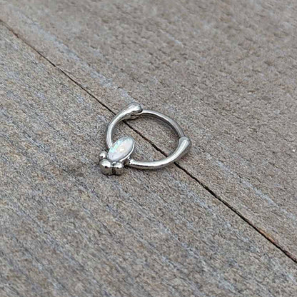 16G 5/16 White Faux Opal Deco Oval Cartilage Clicker