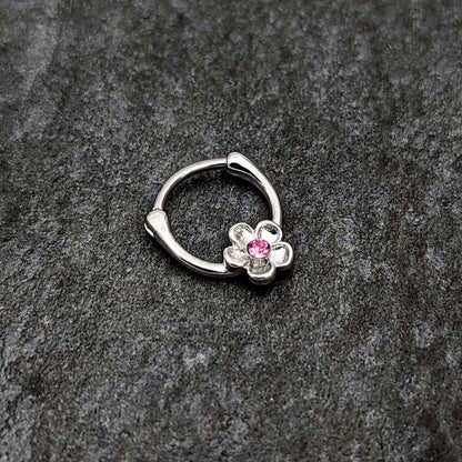 16G 5/16 Pink Gem Sweetheart Flower Cartilage Clicker