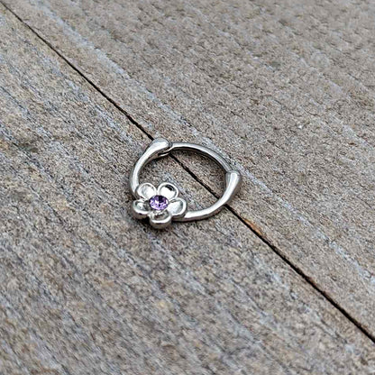 16G 5/16 Purple Gem Sweetheart Flower Cartilage Clicker