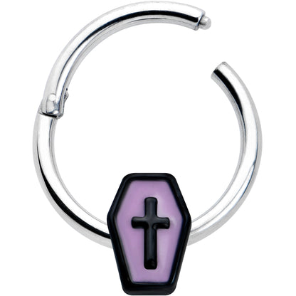 16G 3/8 Creepy Coffin Lt Purple Glow in Dark Hinged Segment Ring