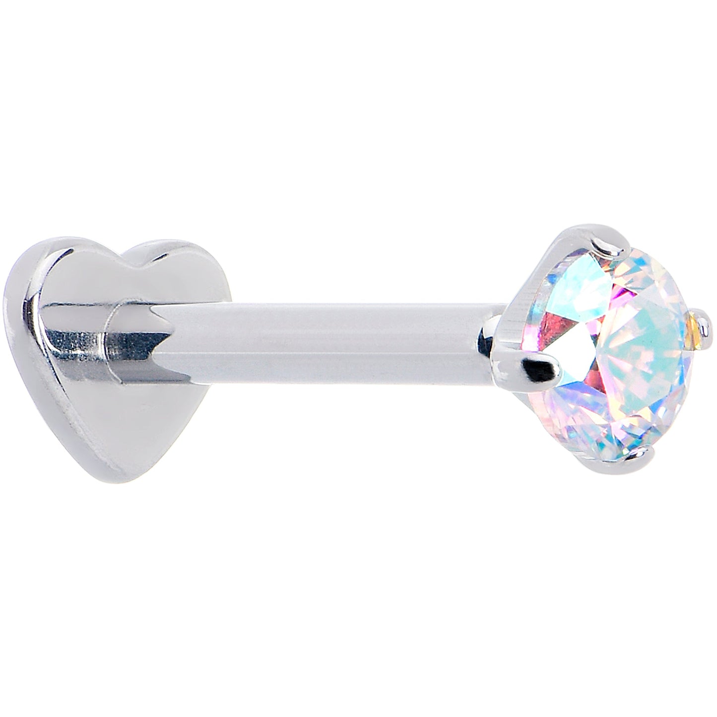 16G 5/16 Aurora CZ Gem ASTM F-136 Implant Grade Titanium Heart End Labret Tragus