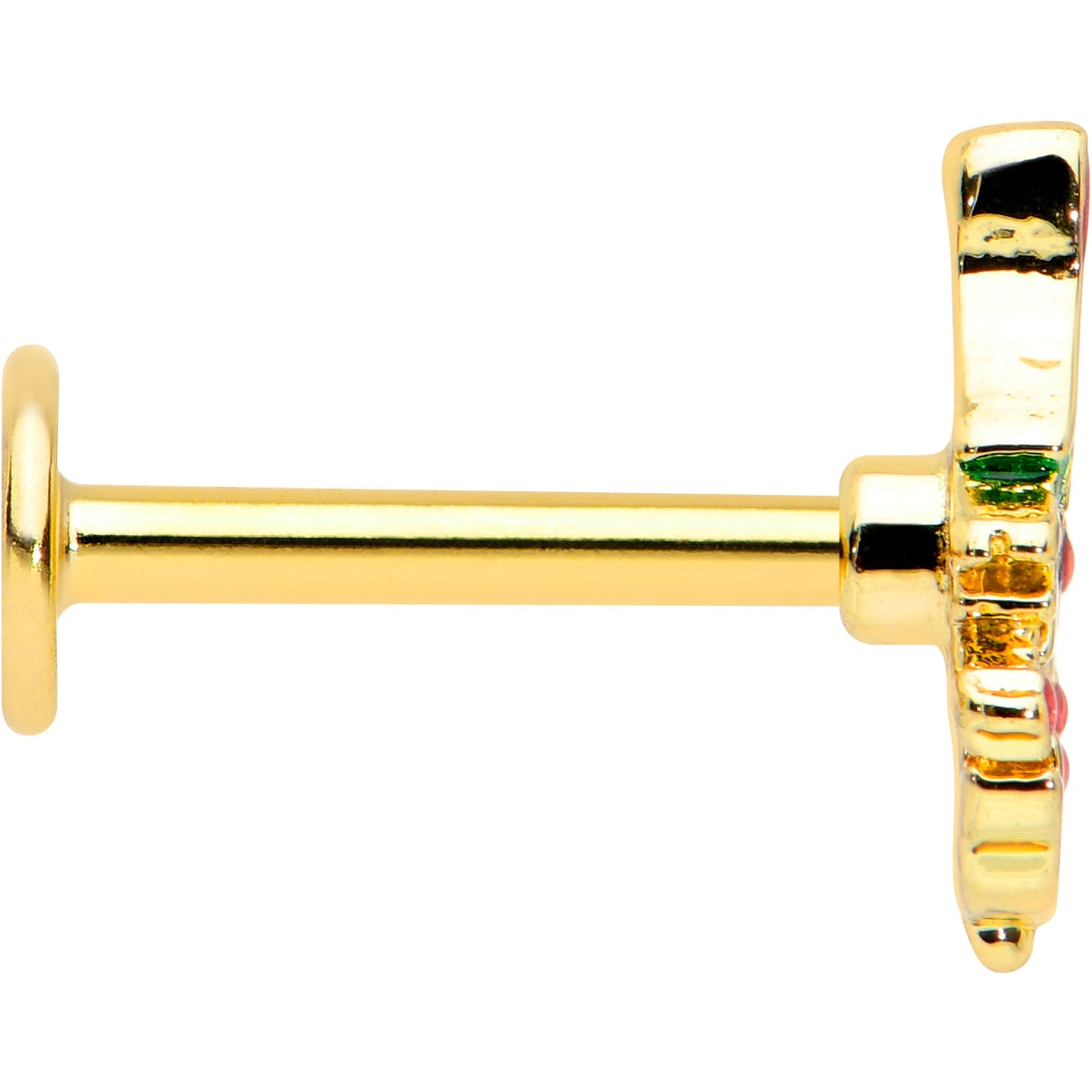 16G 5/16 Red Gem Gold Tone Deco Holiday Tree Labret Monroe Tragus