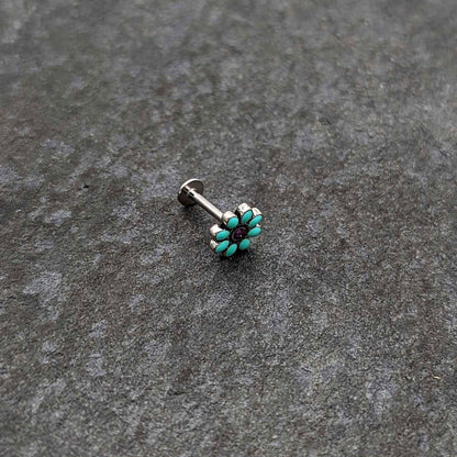 16G 5/16 Blue Gem Flower Teal Petals Labret Monroe Tragus