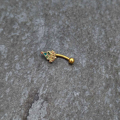 16G 5/16 Red Gem Gold Tone Deco Holiday Tree Curved Eyebrow Ring