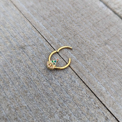 16G 3/8 Red Gem Gold Tone Deco Holiday Tree Hinged Segment Ring