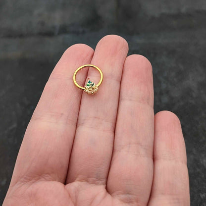 16G 3/8 Red Gem Gold Tone Deco Holiday Tree Hinged Segment Ring
