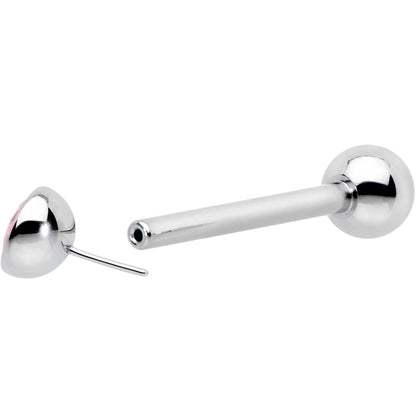 Pink CZ Gem ASTM F-136 Implant Grade Titanium Threadless Barbell Tongue Ring