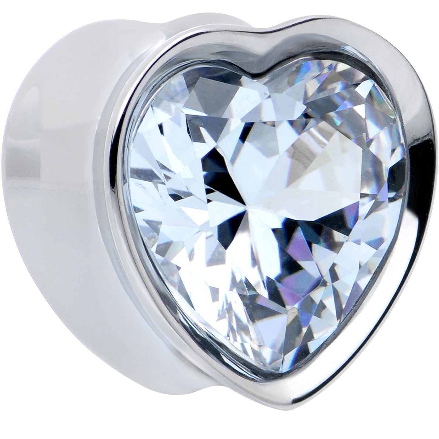 Stainless Steel CZ Gem Heart In Heart Double Flare Plug Set 8mm to 16mm