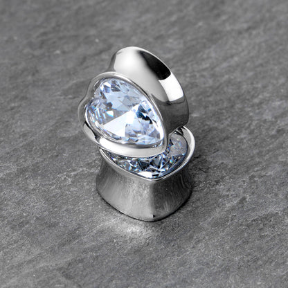 Stainless Steel CZ Gem Heart In Heart Double Flare Plug Set 8mm to 16mm