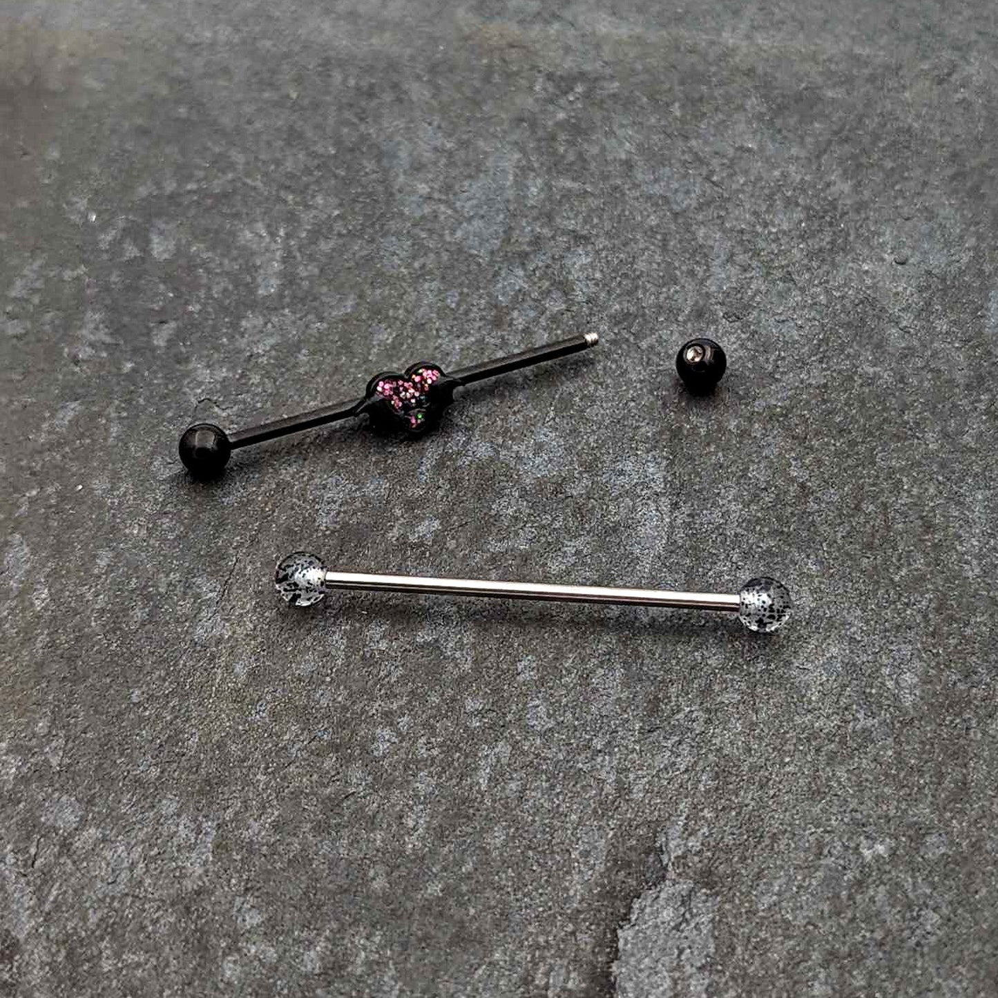 14G Black Bat Heart Halloween Clear Industrial Barbell 38mm Set of 2