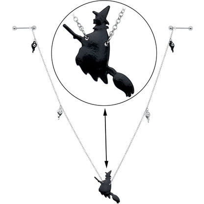 14G 9/16 Creepy Ghosts Witch Halloween Dangle Nipple Chain Set