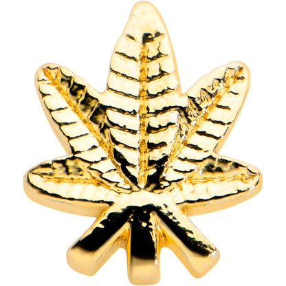 20G 1/4 Gold Tone Texture Pot Leaf L Shape Nose Ring