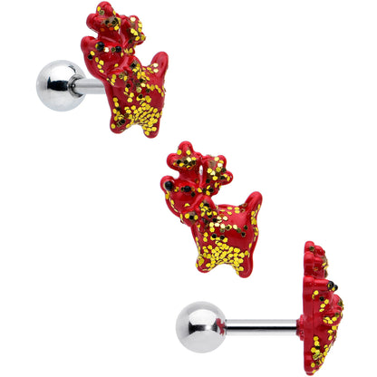 16G 1/4 Reindeer Snowman Christmas Cartilage Earring Set of 3