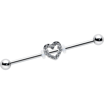 14G Clear Gem Open Heart Valentine Industrial Barbell 38mm