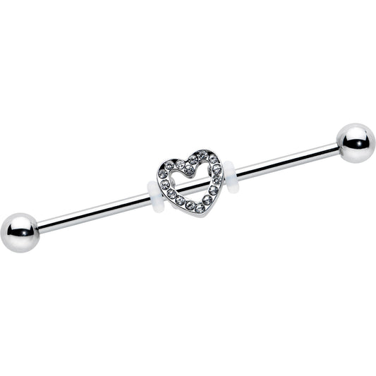 14G Clear Gem Open Heart Valentine Industrial Barbell 38mm