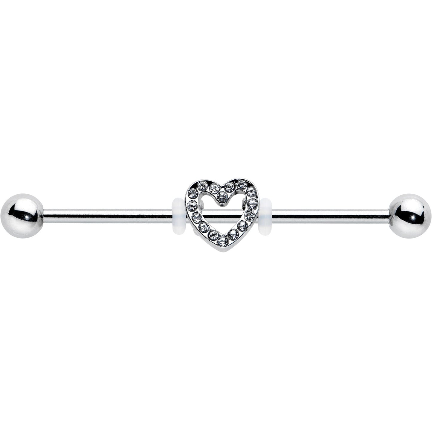 14G Clear Gem Open Heart Valentine Industrial Barbell 38mm