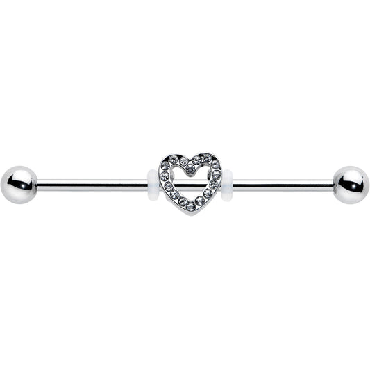14G Clear Gem Open Heart Valentine Industrial Barbell 38mm