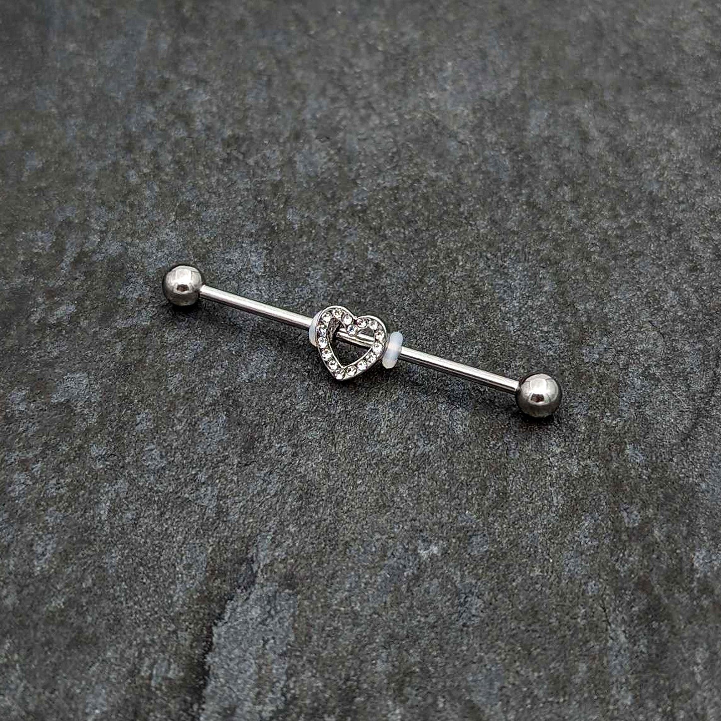 14G Clear Gem Open Heart Valentine Industrial Barbell 38mm