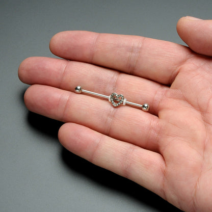14G Clear Gem Open Heart Valentine Industrial Barbell 38mm