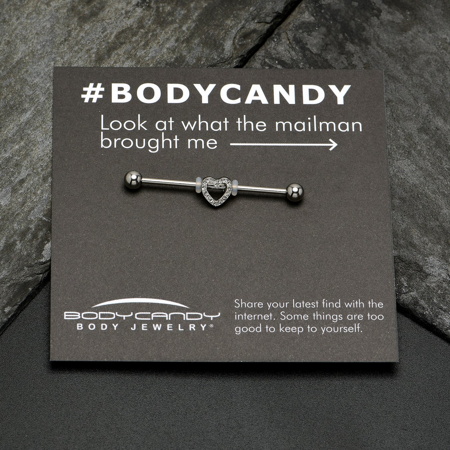 14G Clear Gem Open Heart Valentine Industrial Barbell 38mm