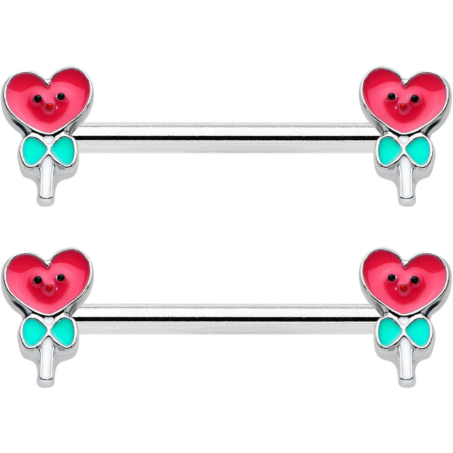 14G 9/16 Sweet Happy Heart Lollipop Barbell Nipple Ring Set